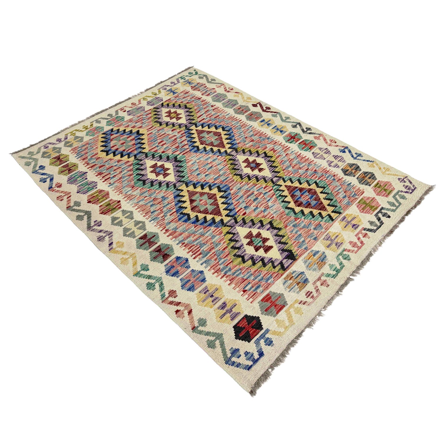 Handmade Afghan Vegetable Kilim 5' 2" x 6' 7" ft / 158 x 201 cm - No. R39081