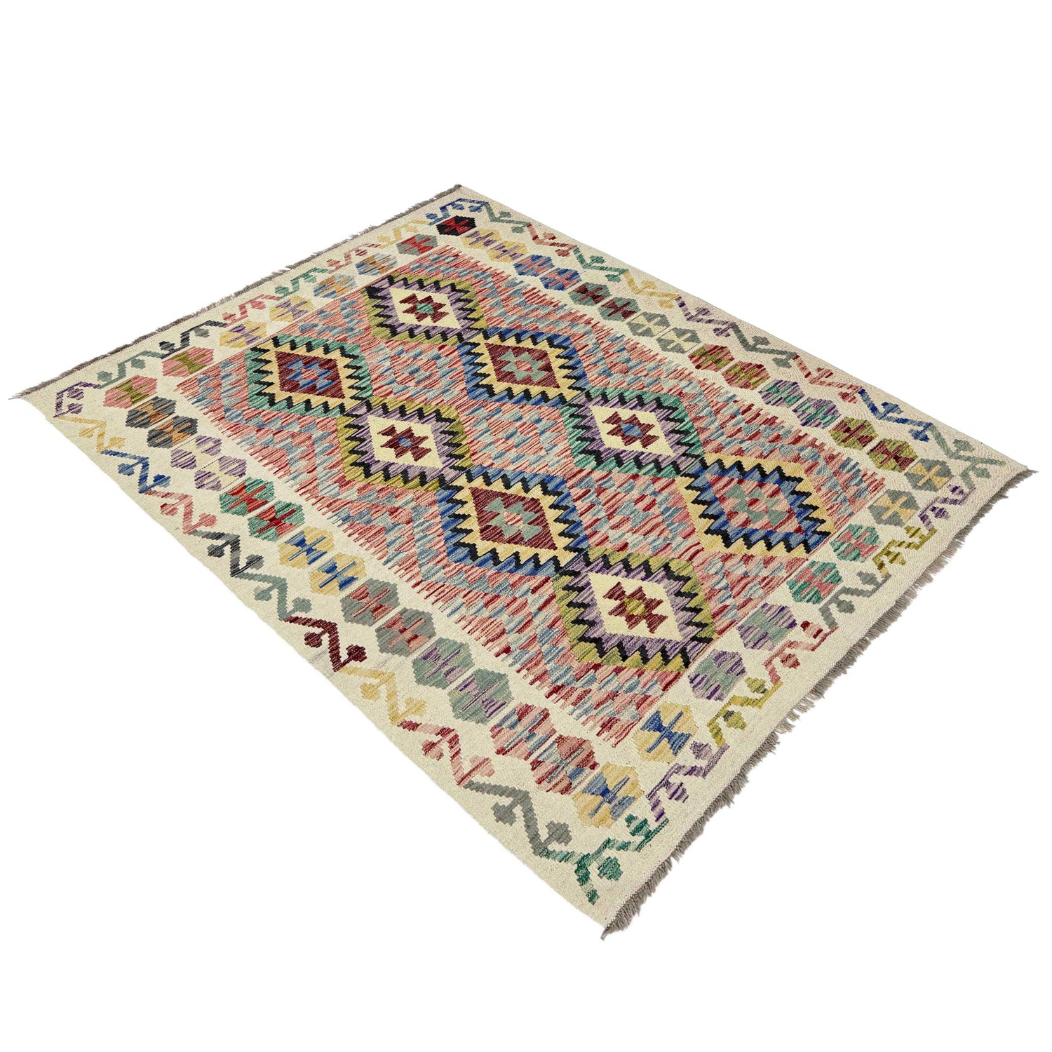 Handmade Afghan Vegetable Kilim 5' 2" x 6' 7" ft / 158 x 201 cm - No. R39081