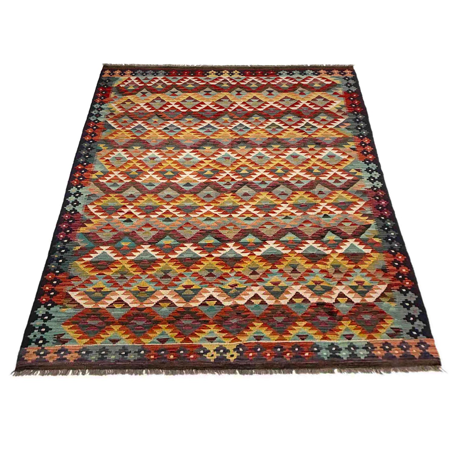 Hand Woven Wool Kelim 5' 10" x 8' 0" ft / 179 x 243 cm - No. R39082