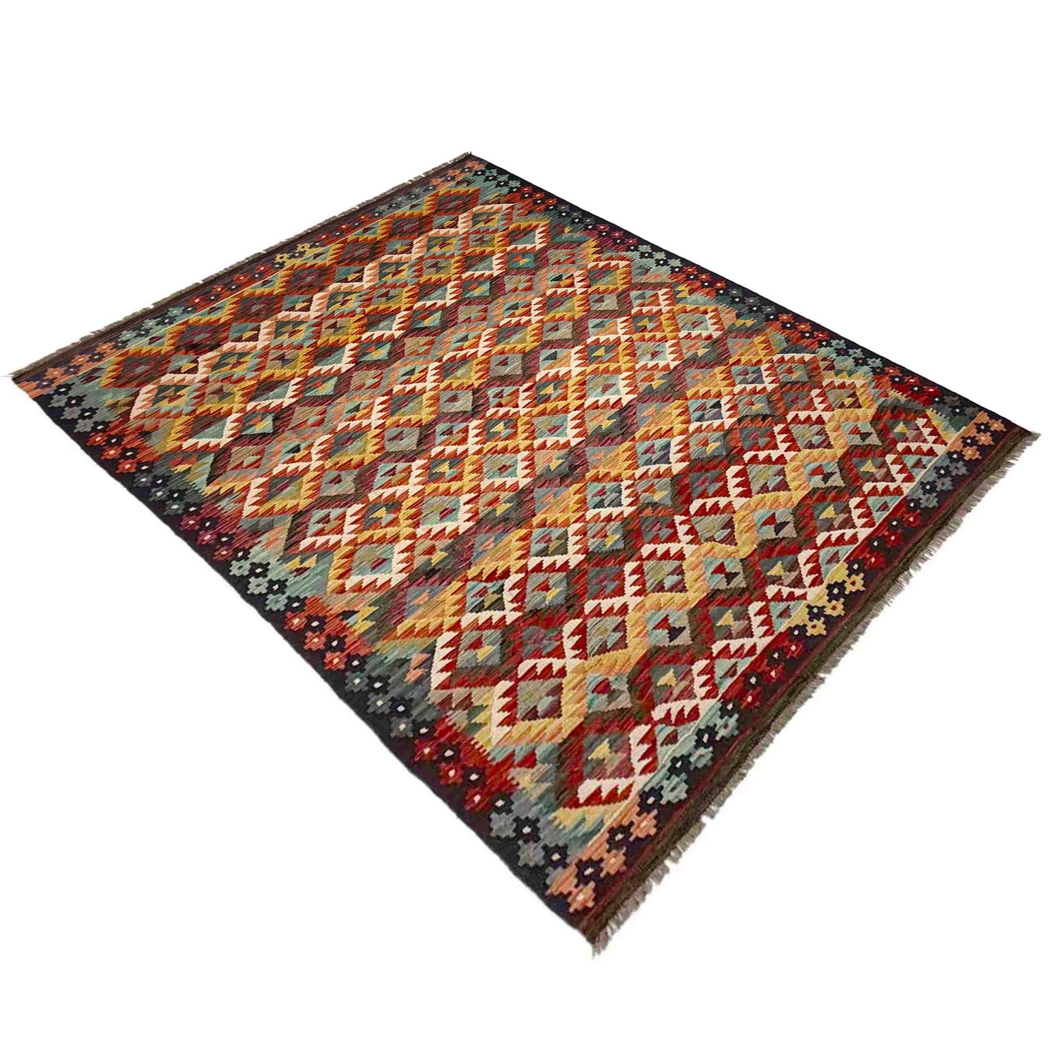 Hand Woven Wool Kelim 5' 10" x 8' 0" ft / 179 x 243 cm - No. R39082