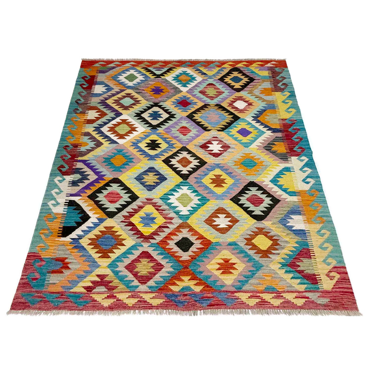 Hand Made Afghan Kilim 5' 3" x 6' 9" ft / 159 x 205 cm - No. R39083