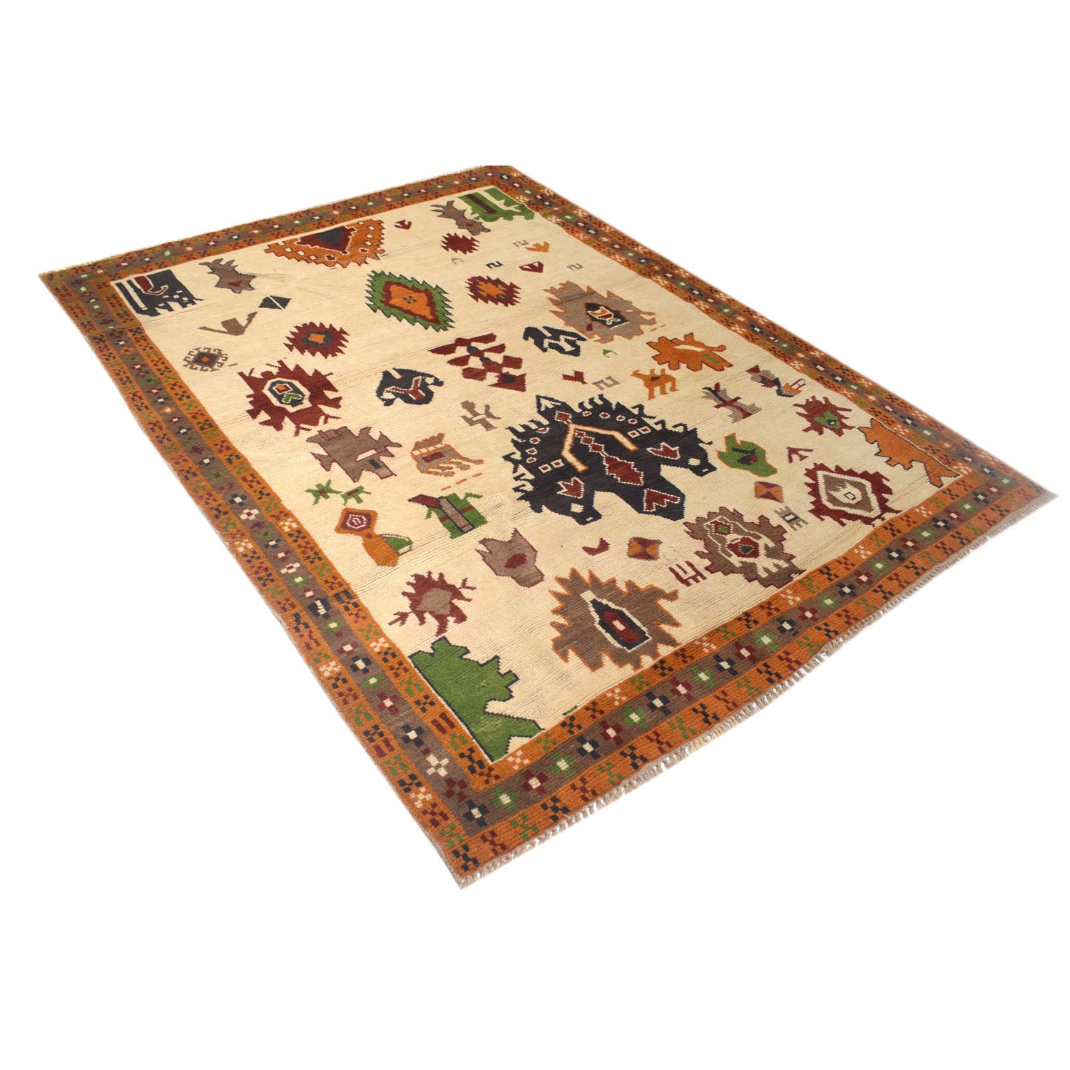 Hand Knotted Kohistani Carpet 5' 9" x 7' 5" ft / 174 x 226 cm - No. W12004
