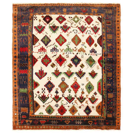 Hand Knotted Kohistani Carpet 4' 3" x 5' 8" ft / 130 x 173 cm - No. W12009