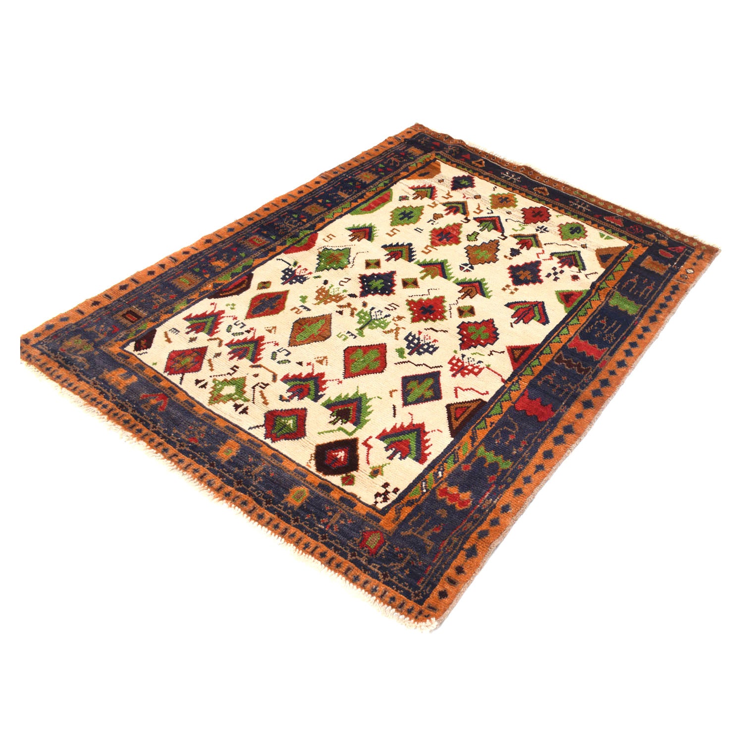 Hand Knotted Kohistani Carpet 4' 3" x 5' 8" ft / 130 x 173 cm - No. W12009