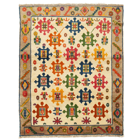 Hand Knotted Kohistani Carpet 4' 12" x 6' 2" ft / 152 x 189 cm - No. W12695