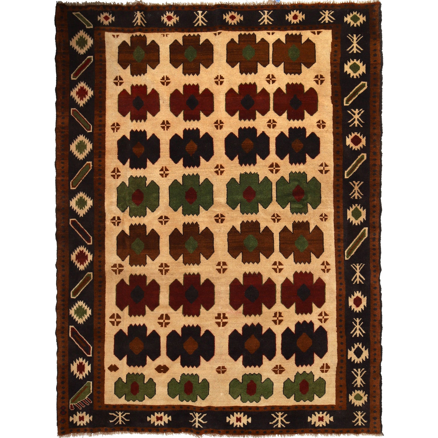 Hand Knotted Kohistani Area Rug 6' 7" x 8' 11" ft / 201 x 272 cm - No. W12732