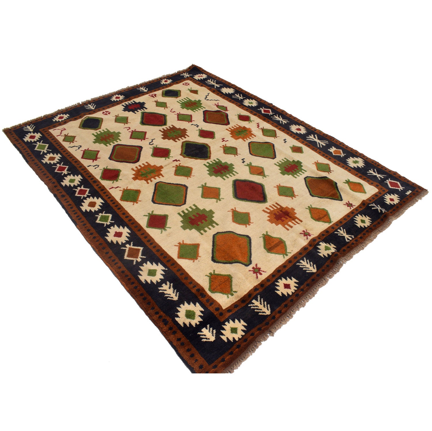 Hand Knotted Kohistani Carpet 5' 8" x 7' 6" ft / 173 x 228 cm - No. W12740
