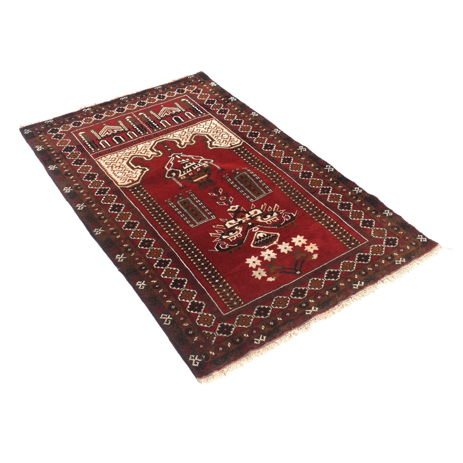 Red Color Prayer Rug 3' 0" x 4' 9" ft / 92 x 145 cm - W13722