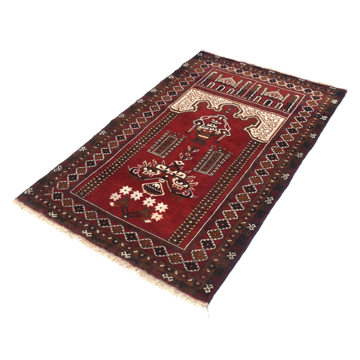 Red Color Prayer Rug 3' 0" x 4' 9" ft / 92 x 145 cm - W13722