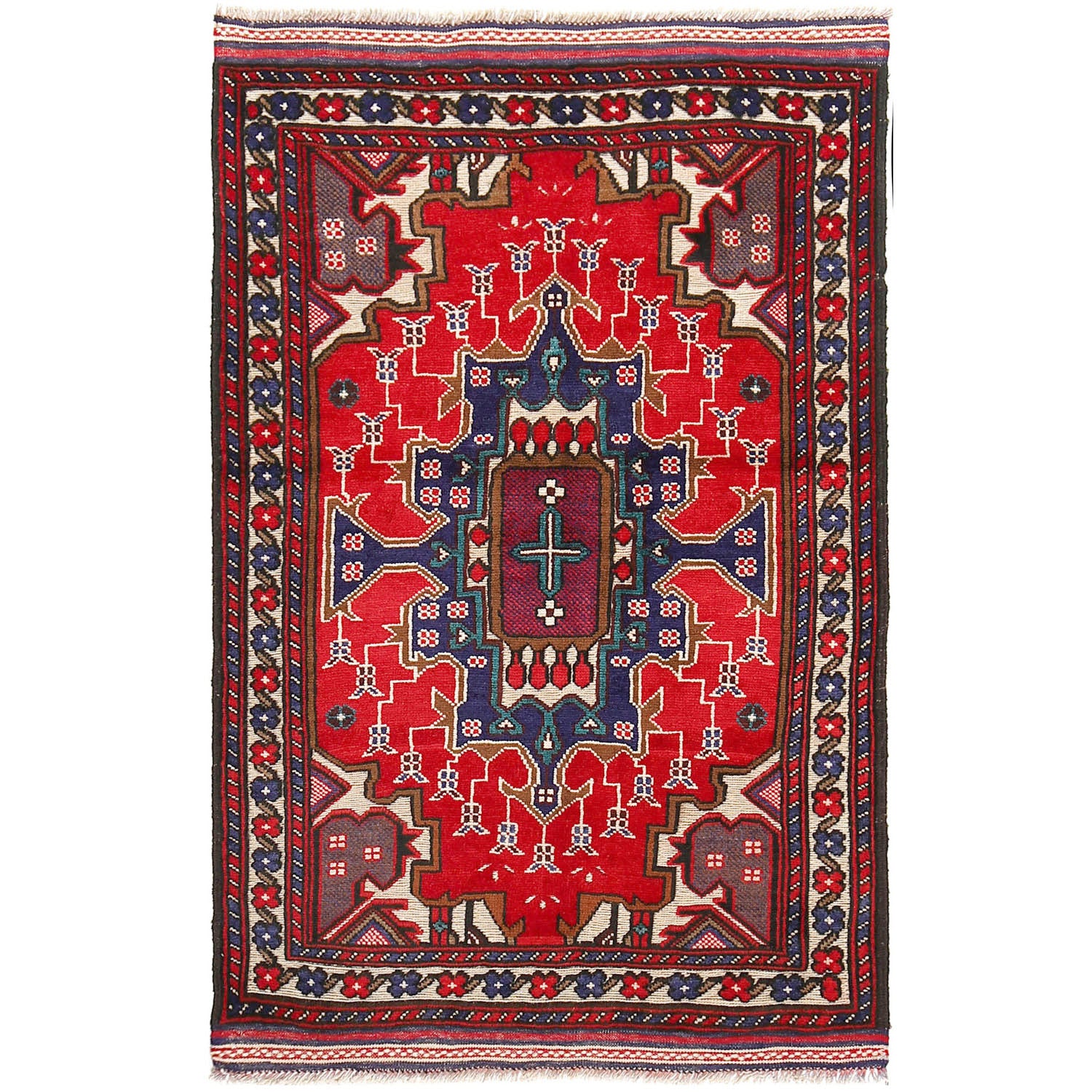 Traditional Baloch Rug 3' 0" x 4' 6" ft / 92 x 138 cm - No. W13786