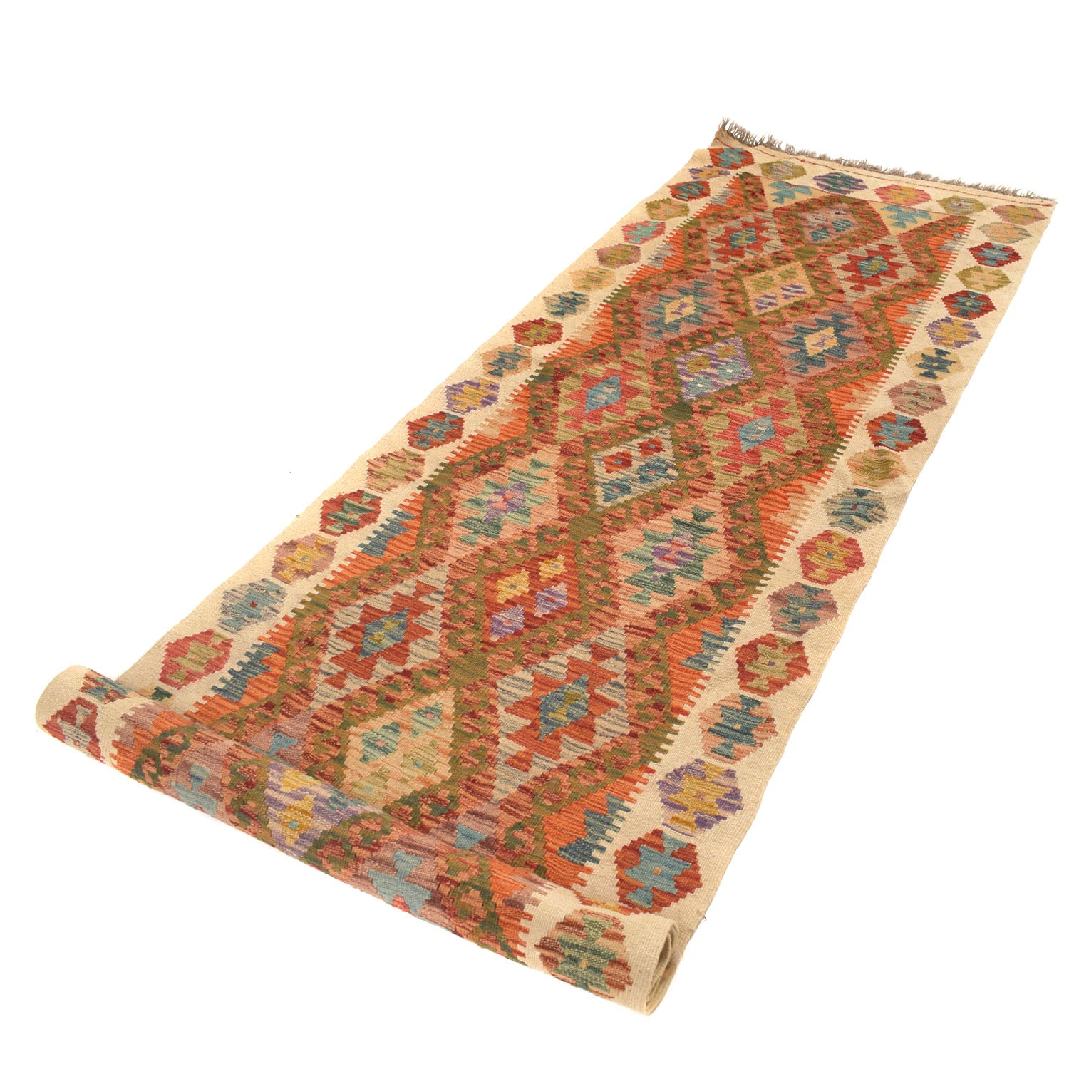 Hand Made Afghan Kilim Runner 3' 1" x 9' 11" ft / 93 x301 cm - No. W16709