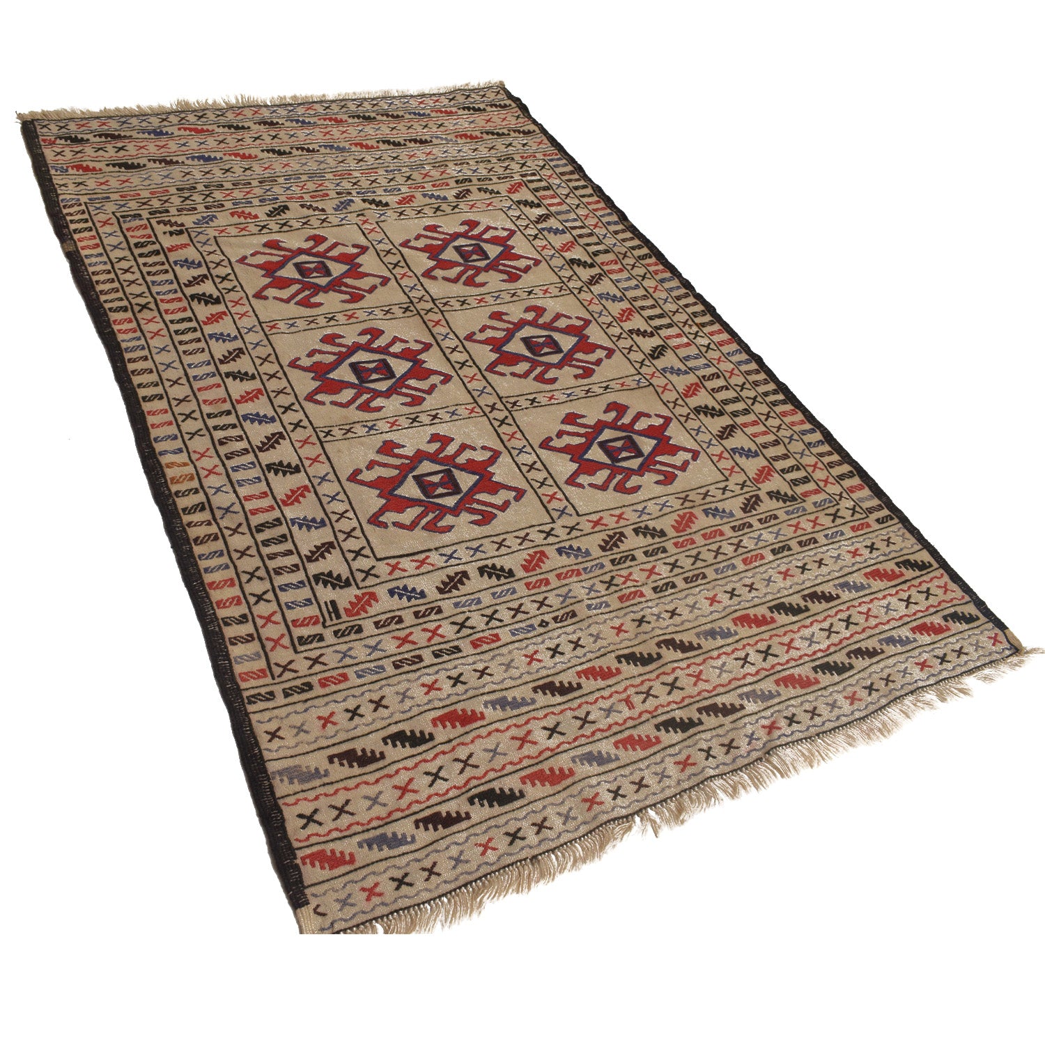Handmade Soumak Kelim 3' 11" x 6' 2" ft / 120 x 187 cm - No. W16976
