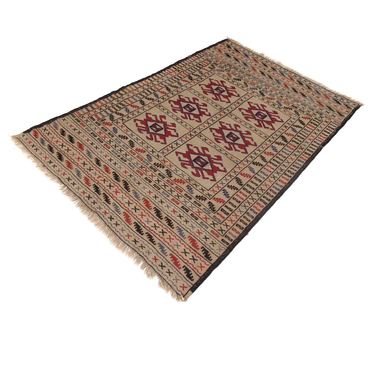 Handmade Soumak Kelim 3' 11" x 6' 2" ft / 120 x 187 cm - No. W16976