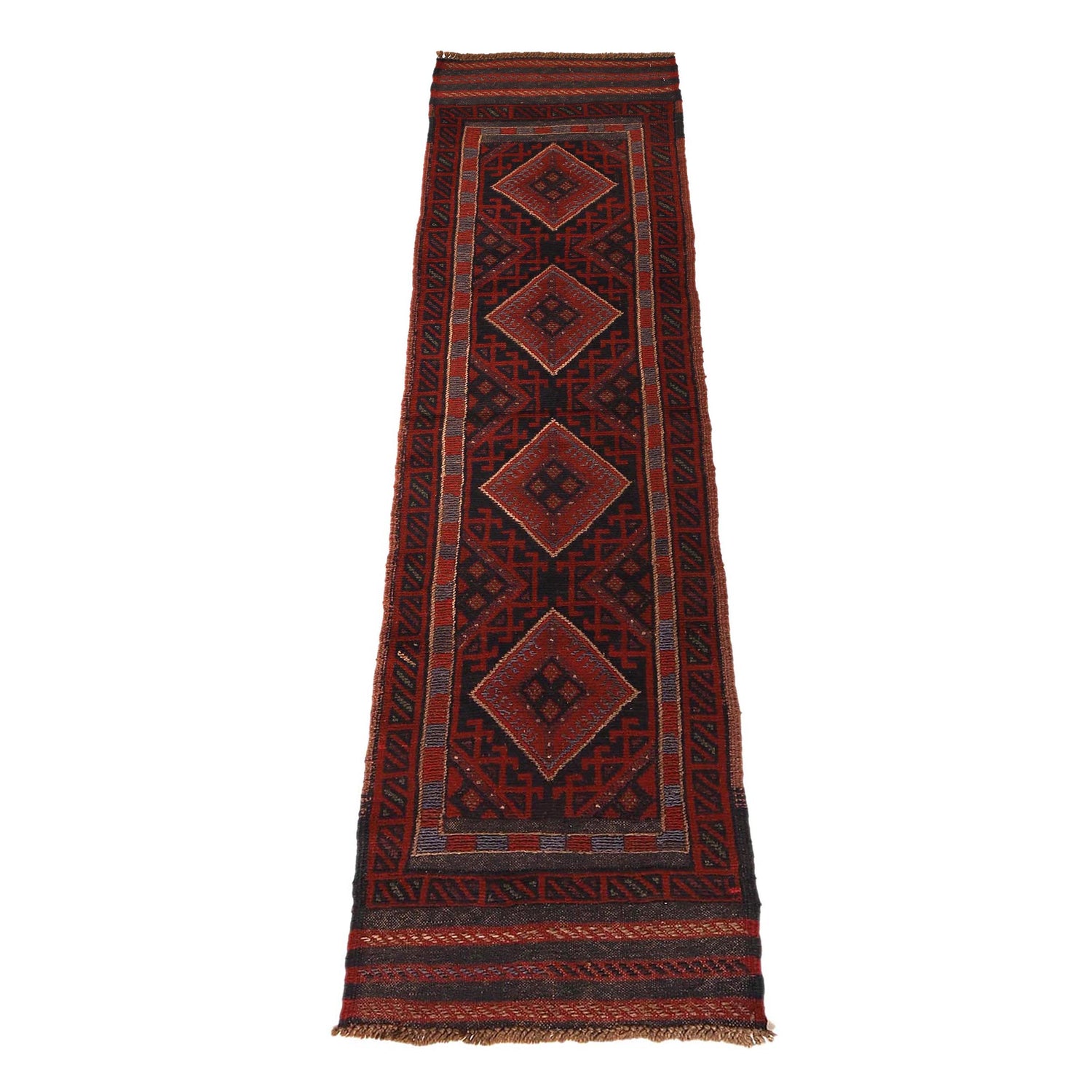 Red Mashwani Short Runner 1' 10" x 7' 9" ft / 56 x 237 cm - No. W17077