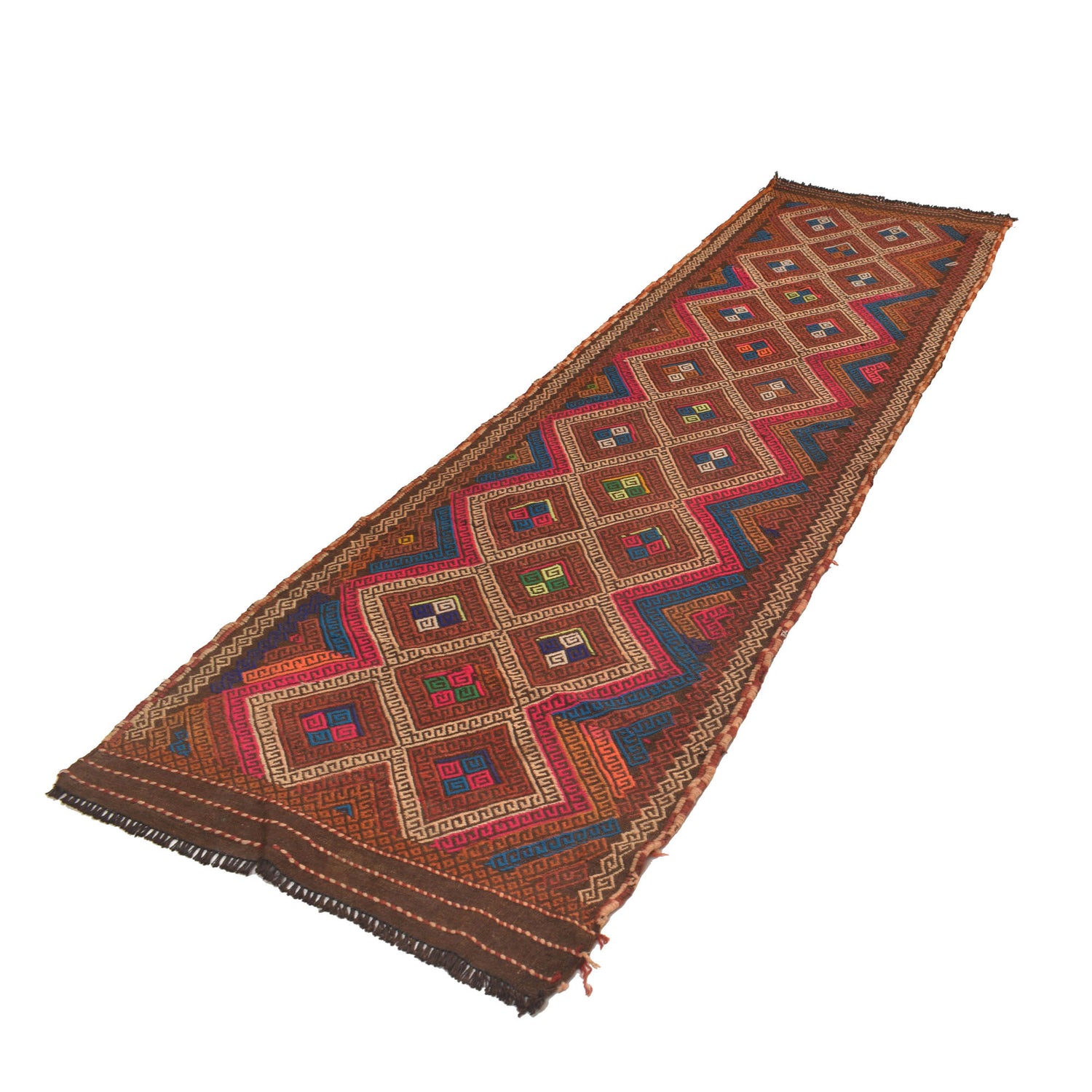 Hand Woven Flat Weave Kilim Runner 2' 9" x 9' 1" ft / 85 x 277 cm - No. W17096