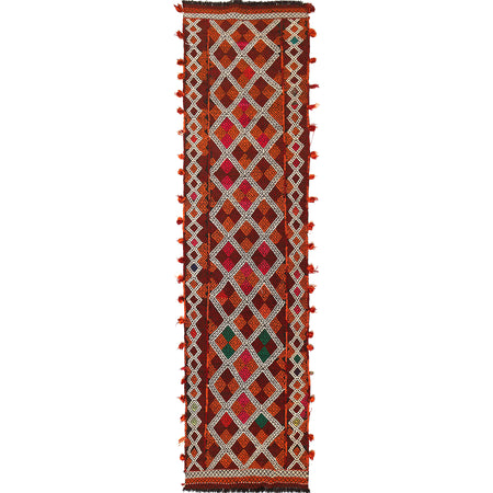 Hand Woven Flat Weave Kilim Runner 2' 5" x 10' 0" ft / 73 x 304 cm - No. W17097