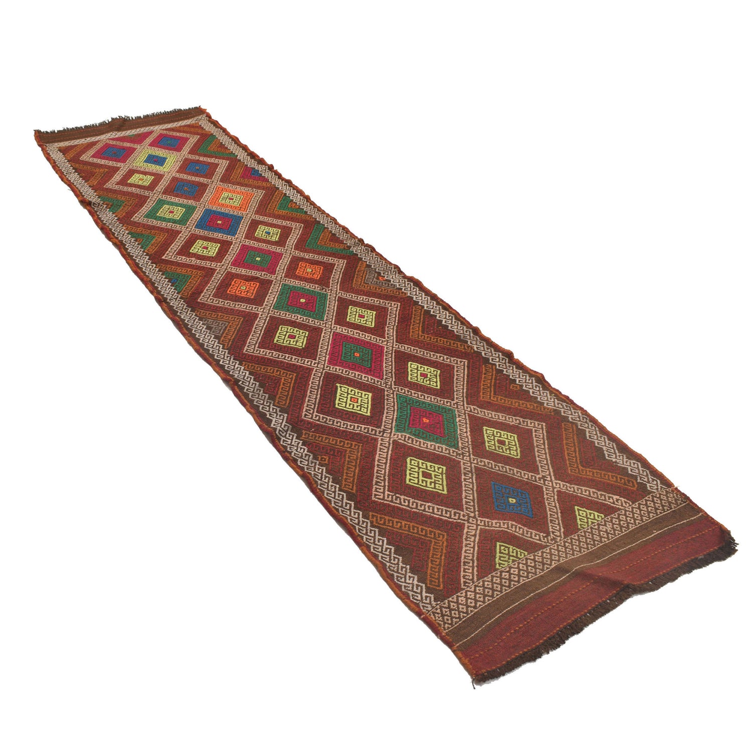 Hand Woven Flat Weave Kilim Runner 2' 4" x 9' 5" ft / 71 x 287 cm - No. W17099