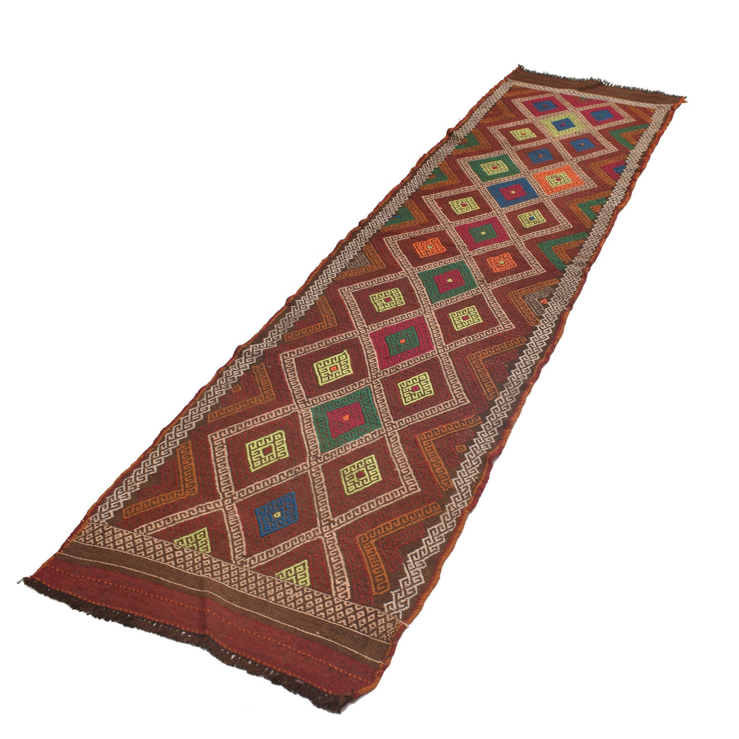 Hand Woven Flat Weave Kilim Runner 2' 4" x 9' 5" ft / 71 x 287 cm - No. W17099