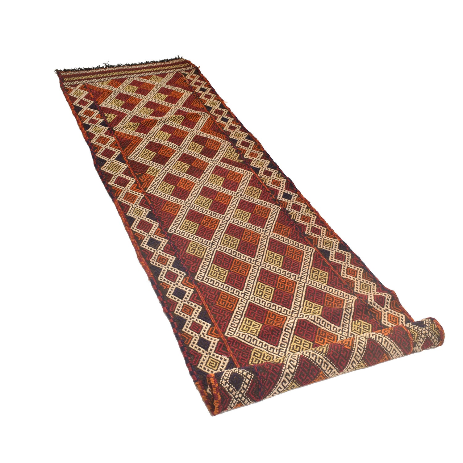 Hand Woven Flat Weave Kilim Runner 2' 4" x 10' 0" ft / 71 x 305 cm - No. W17104