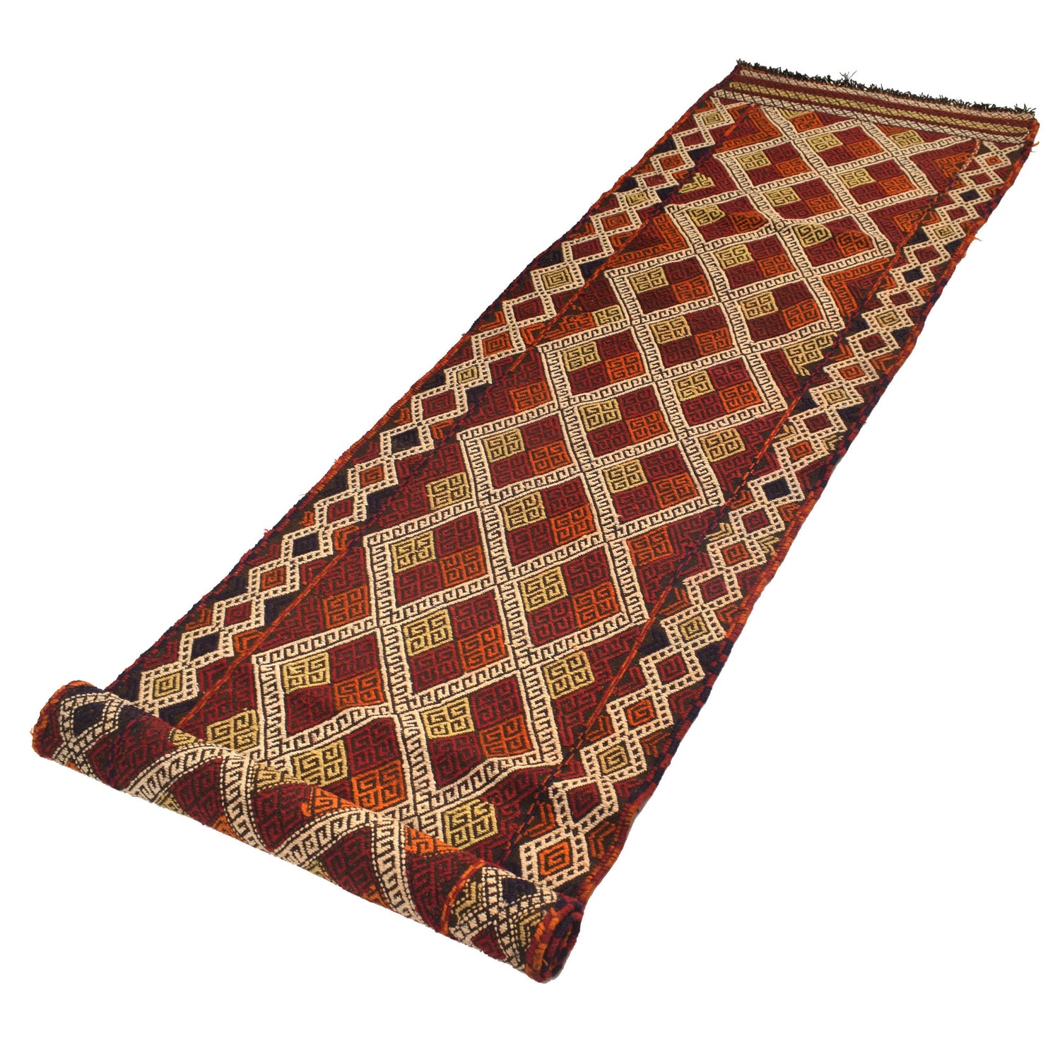 Hand Woven Flat Weave Kilim Runner 2' 4" x 10' 0" ft / 71 x 305 cm - No. W17104