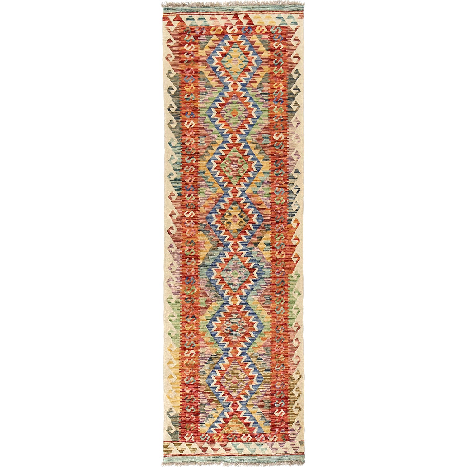Hand Knotted Afghan Style Kilim Runner 2' 9" x 9' 3" ft / 84 x283 cm - No. W17192