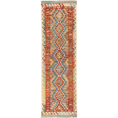 Hand Knotted Afghan Style Kilim Runner 2' 9" x 9' 3" ft / 84 x283 cm - No. W17192