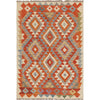 Colorful Flat-Weave Wool Kilim 3' 5" x 4' 11" ft / 103 x 151 cm - No. W17374