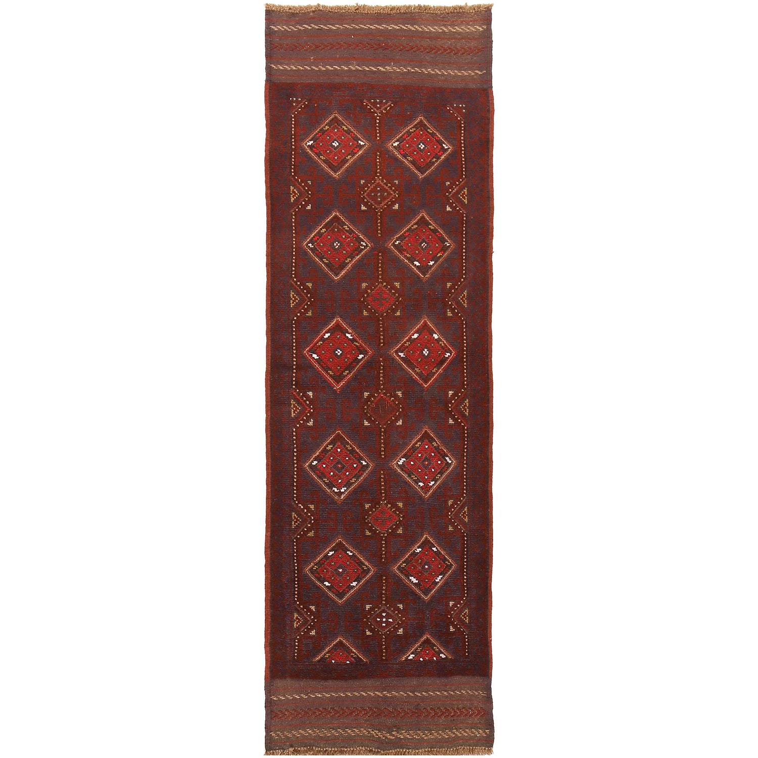 Red Mashwani Short Runner 2' 2" x 7' 6" ft / 65 x 229 cm - No. W17591