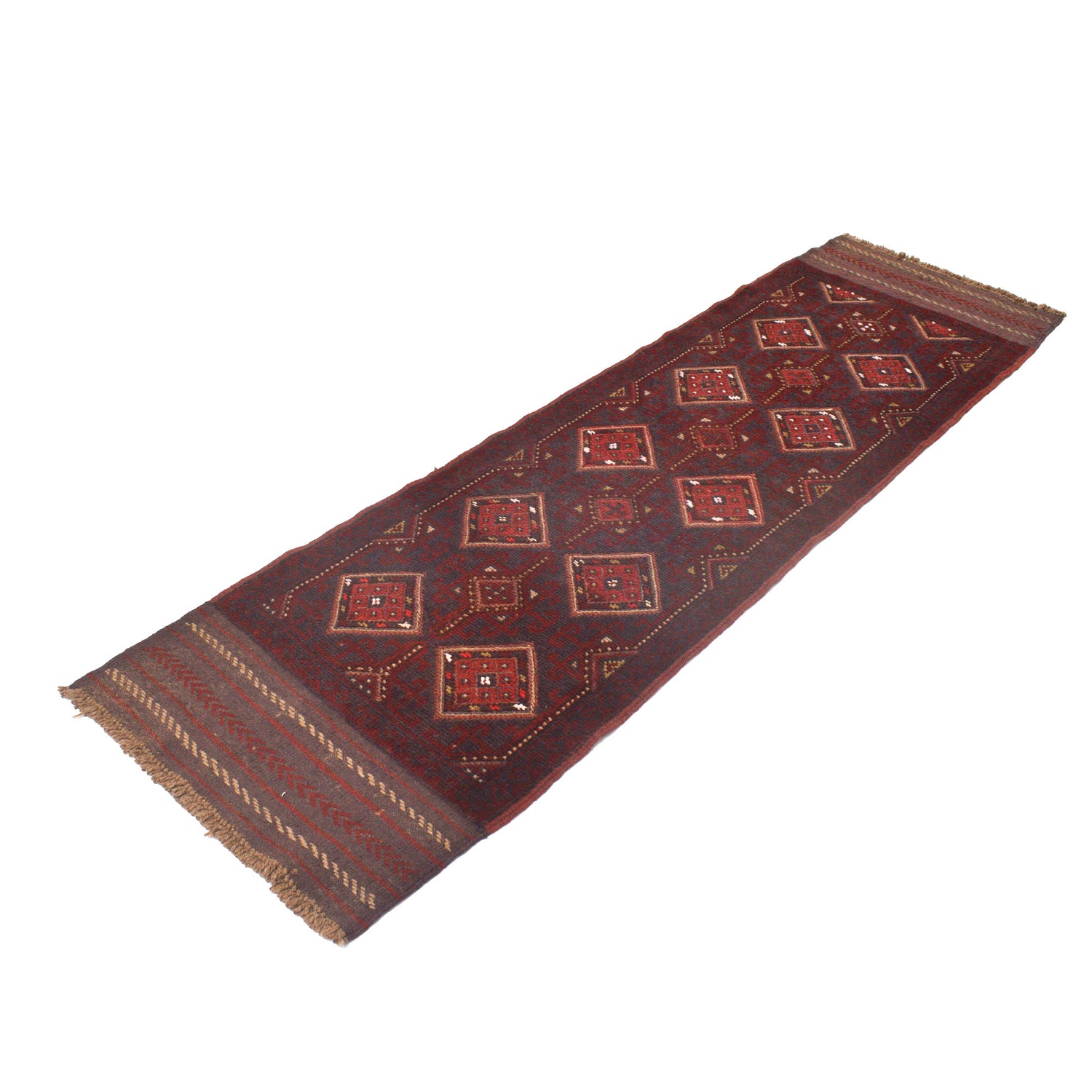 Red Mashwani Short Runner 2' 2" x 7' 6" ft / 65 x 229 cm - No. W17591