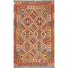 Colorful Flat-Weave Wool Kilim 3' 5" x 5' 5" ft / 103 x 164 cm - No. W17615