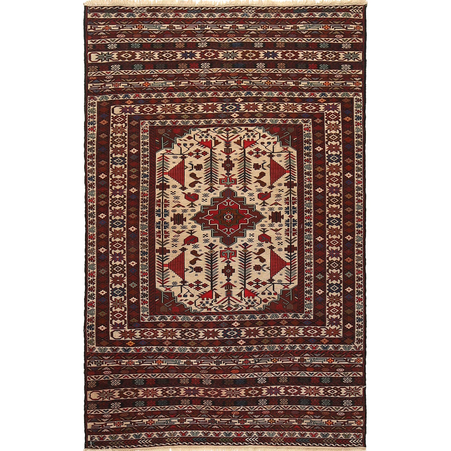 Handmade Maliki Kilim 4' 2" x 6' 7" ft / 126 x 200 cm - No. W18031