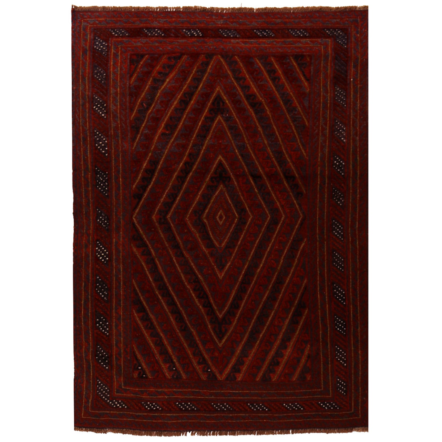 Red Mashwani Area Rug 4' 10" x 6' 1" ft / 148 x 186 cm - No. W18113