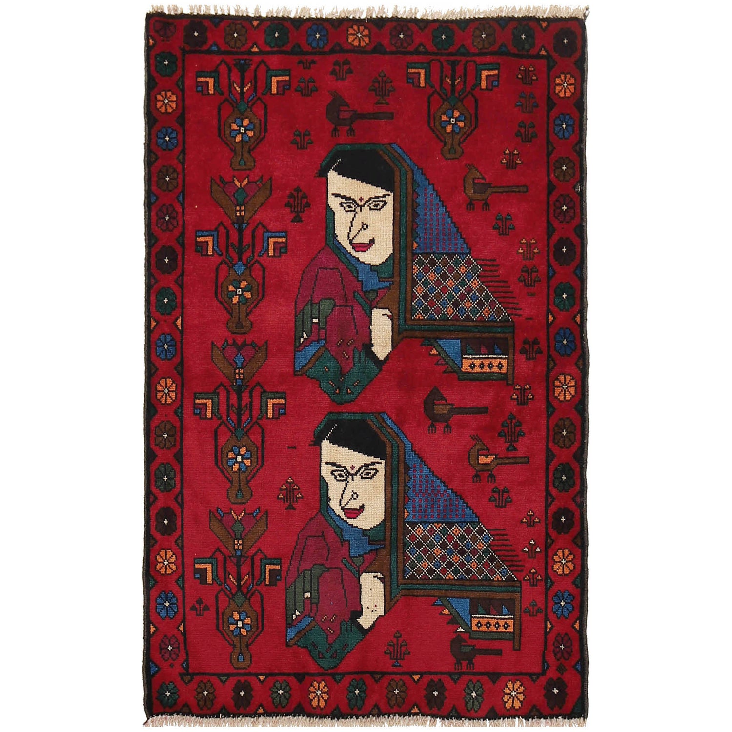 Handmade Pictorial Carpet 2' 10" x 4' 6" ft / 86 x 137 cm - No. W18312