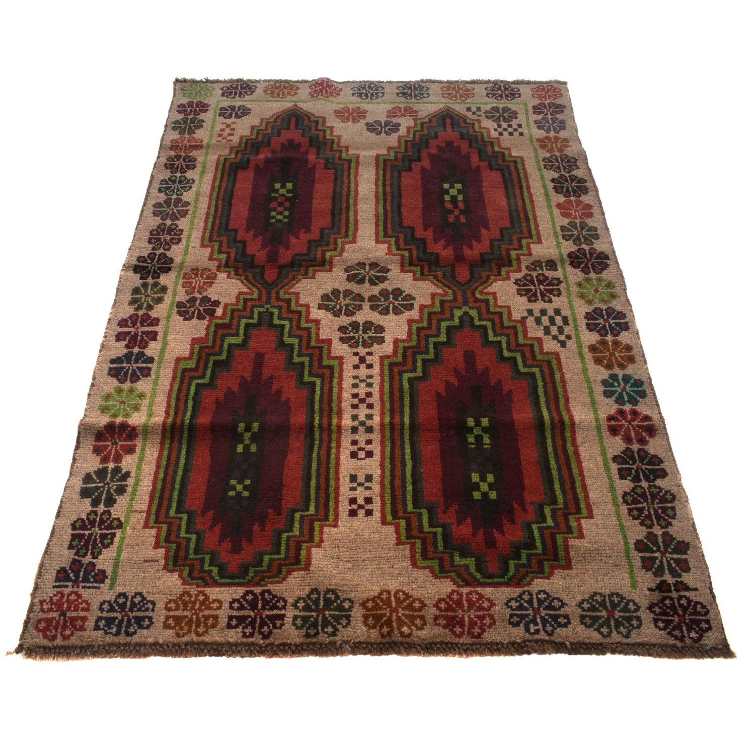 Beige Color Baluchi Rug 4' 1" x 6' 1" ft / 125 x 186 cm - No. W27266