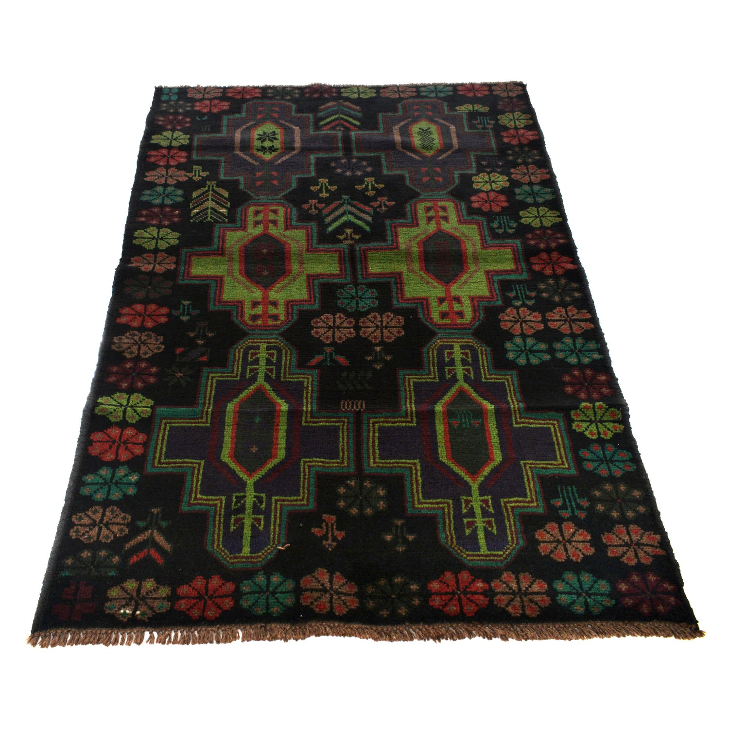 Black Color Baluchi Rug 4' 2" x 6' 5" ft / 126 x 196 cm - No. W27274