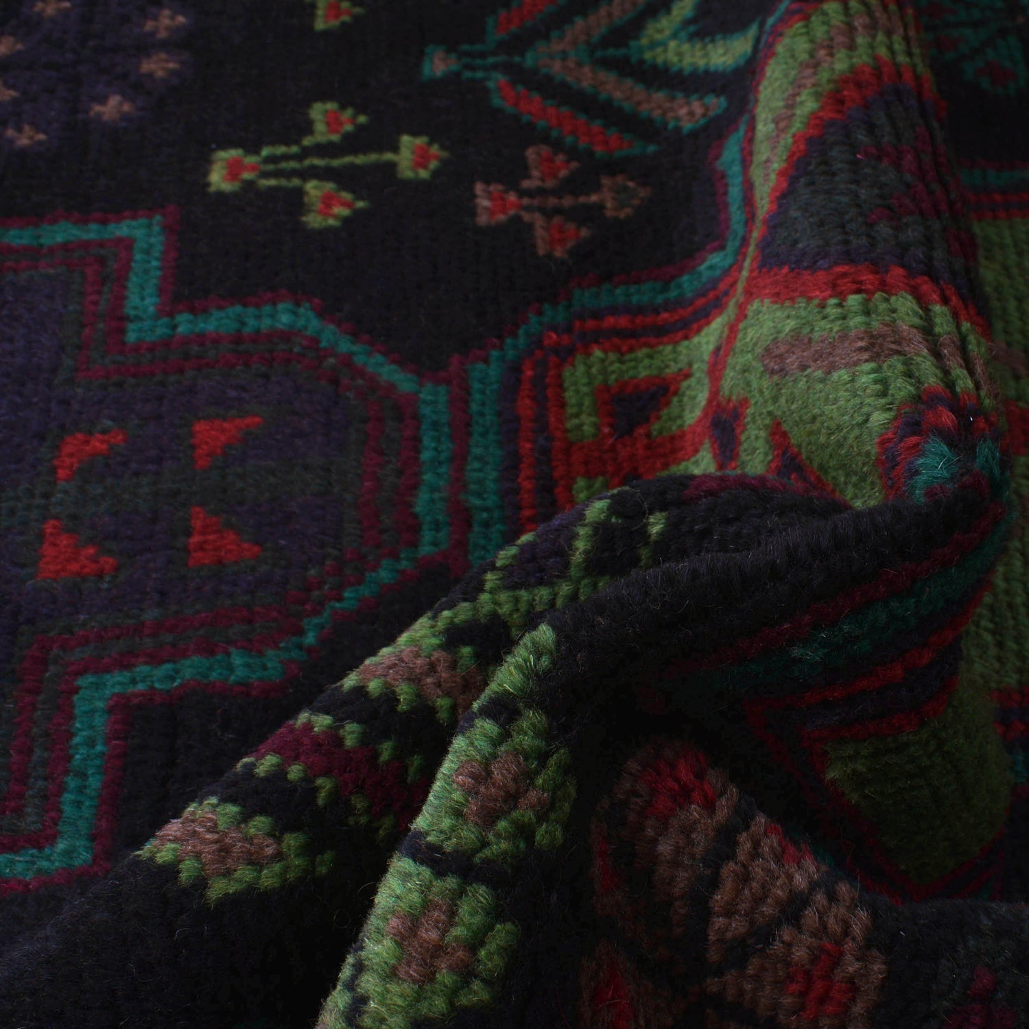 Black Color Baluchi Rug 4' 2" x 6' 5" ft / 126 x 196 cm - No. W27274