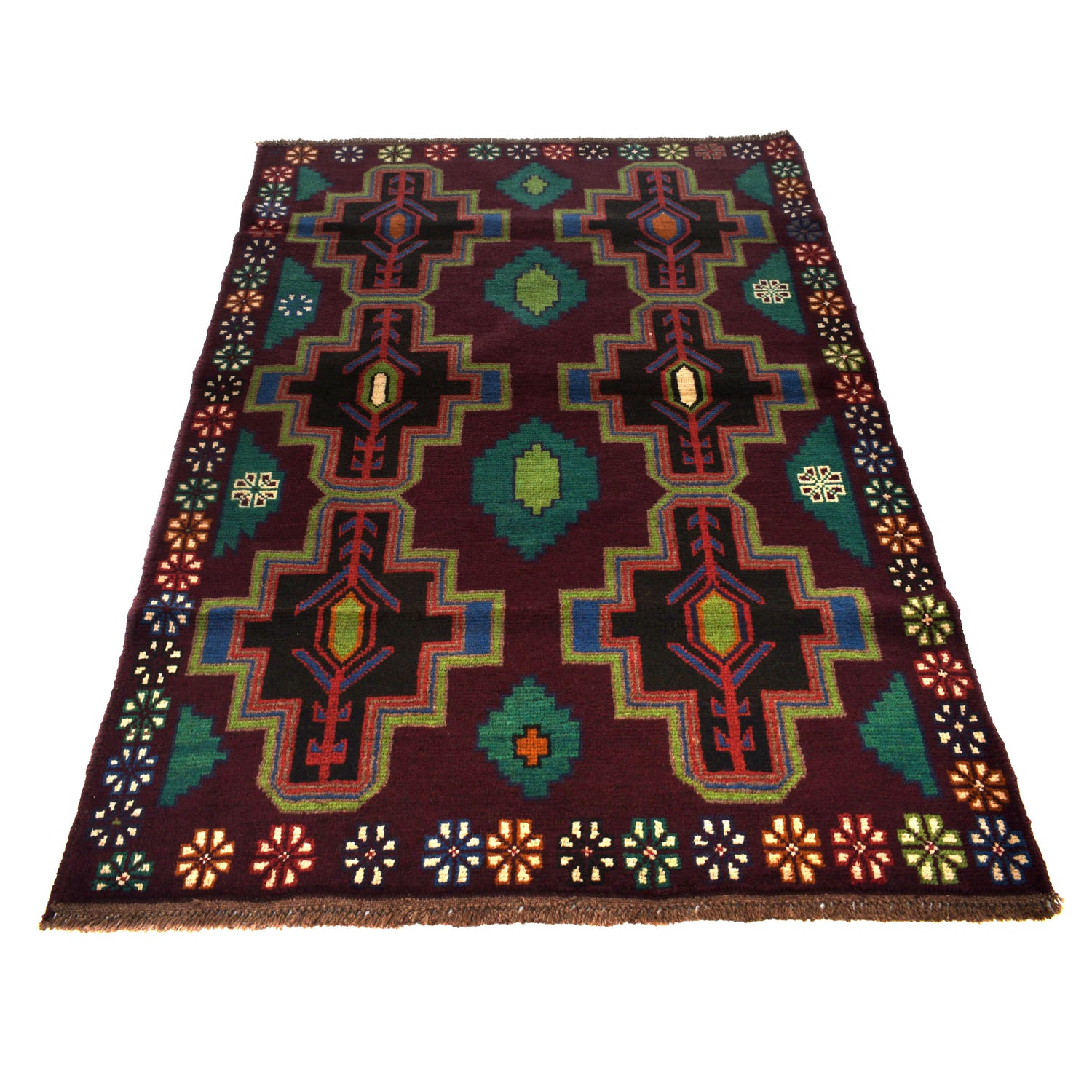 Dark Purple Color Baluchi Rug 4' 4" x 6' 4" ft / 132 x 194 cm - No. W27275