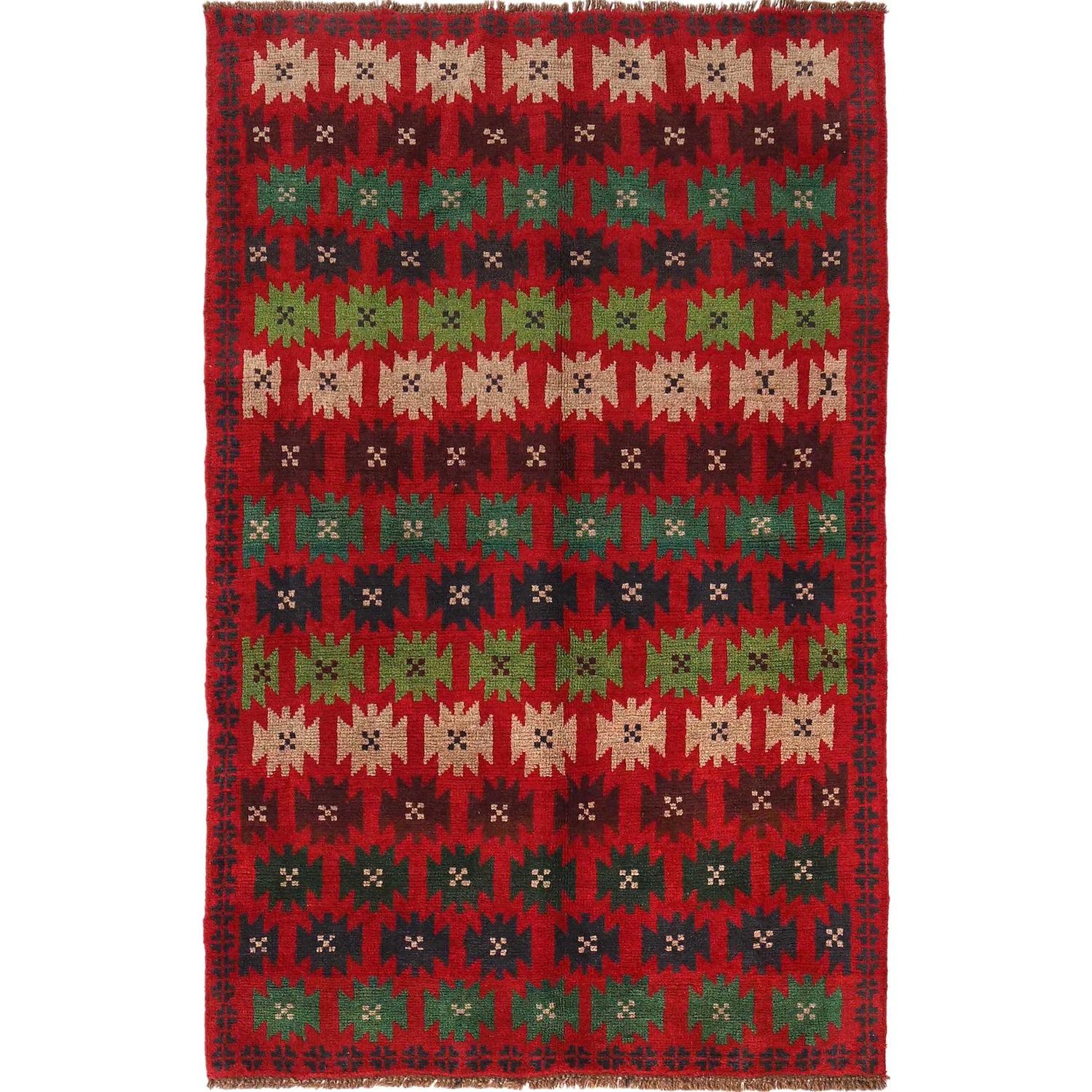 Tribal Baloch Rug 4' 1" x 6' 6" ft / 124 x 198 cm - No. W28026