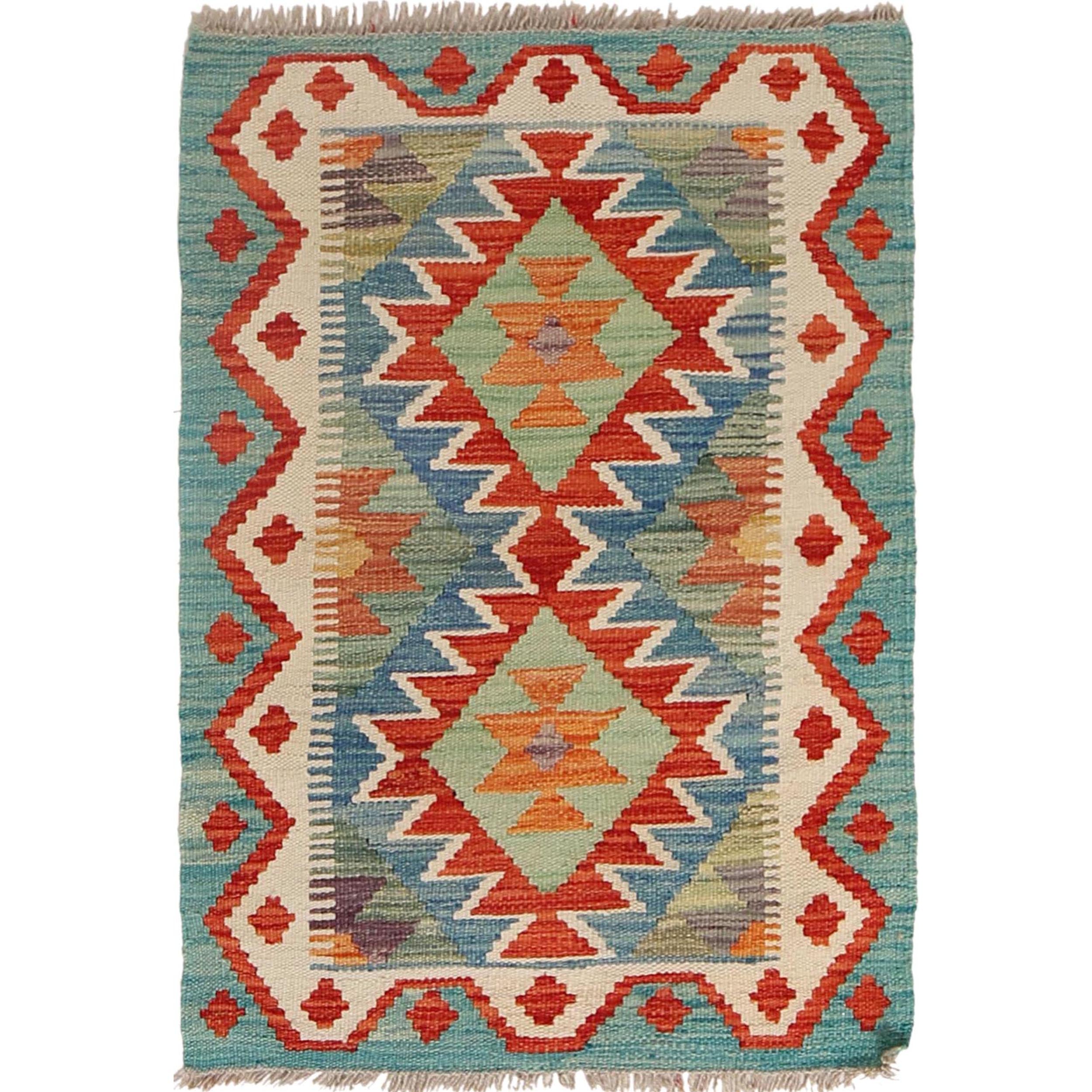 Handmade Turkish Design Wool Kilim 2' 0" x 2' 11" ft / 61 x 88 cm - No. W29818