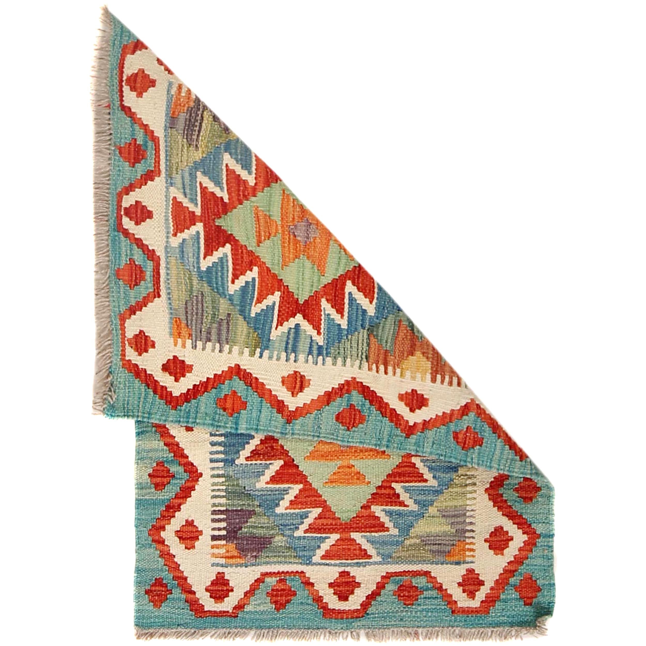 Handmade Turkish Design Wool Kilim 2' 0" x 2' 11" ft / 61 x 88 cm - No. W29818