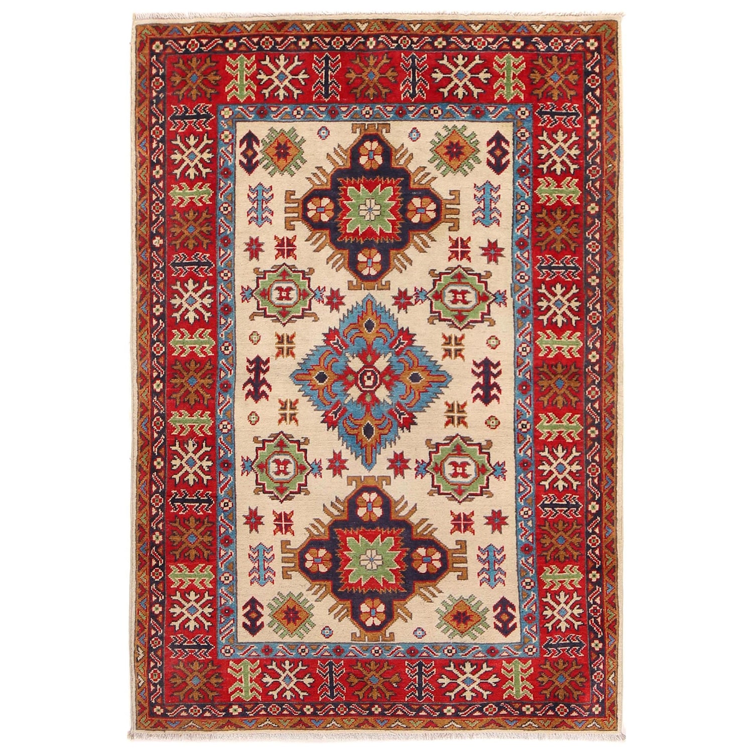 Hand knotted Kazak Rugs 3' 11" x 5' 9" ft / 118 x 175 cm - No. W30734