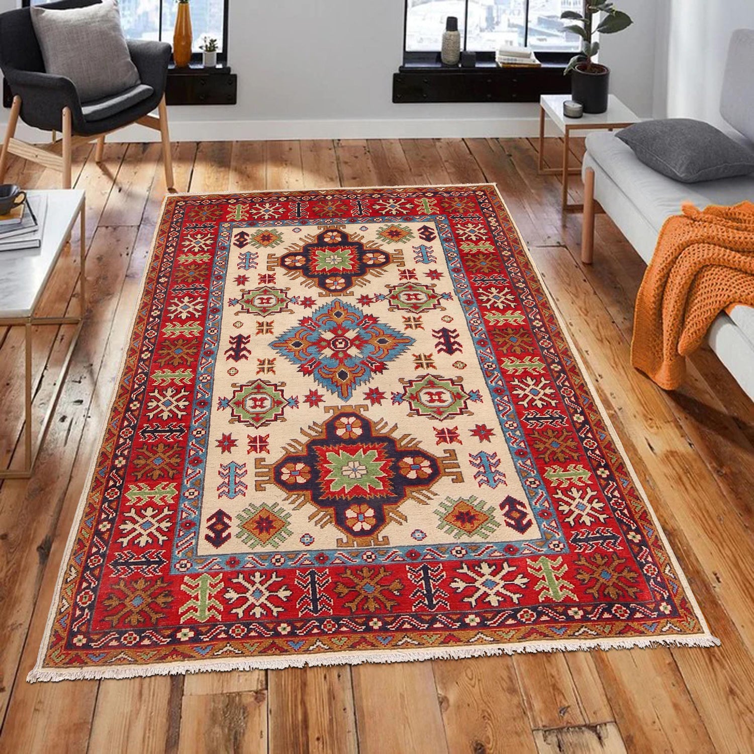 Hand knotted Kazak Rugs 3' 11" x 5' 9" ft / 118 x 175 cm - No. W30734