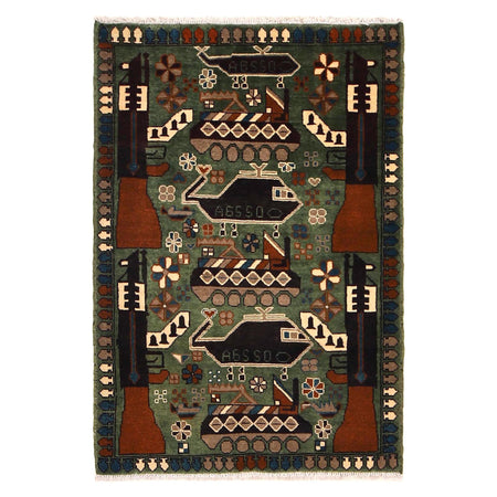 Handmade Afghan War Area Rug 2' 10" x 4' 0" ft / 85 x 122 cm - No. W30736