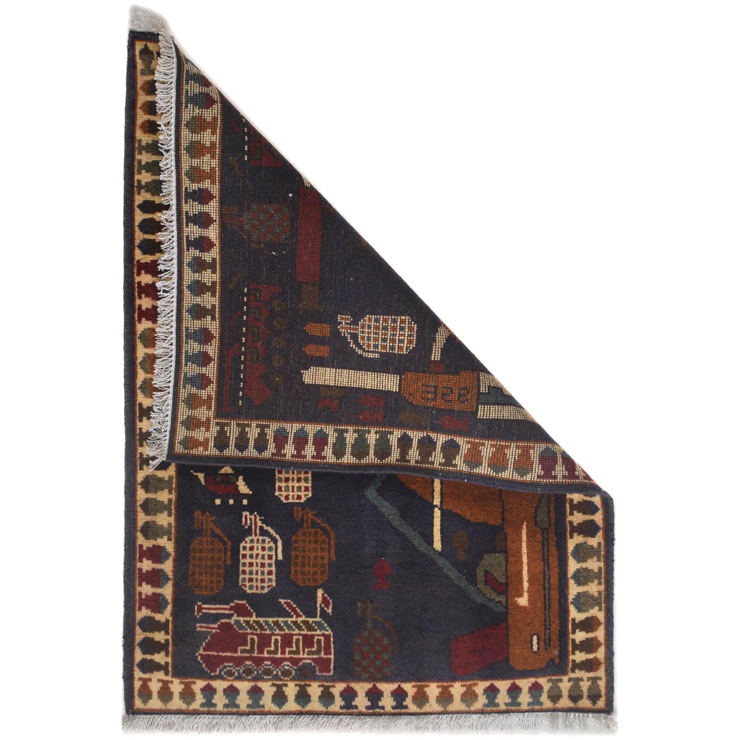 Dark Blue Color War Rug 2' 2" x 2' 11" ft / 65 x 88 cm - No. W30740