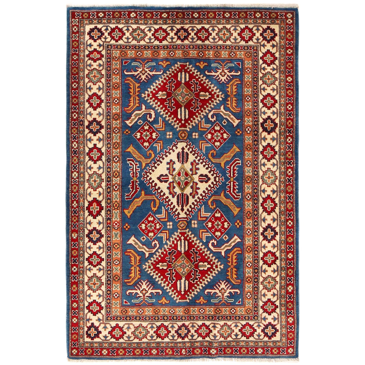 Handmade Kazak Area Rug 3' 11" x 5' 11" ft / 120 x 181 cm - No. W30744