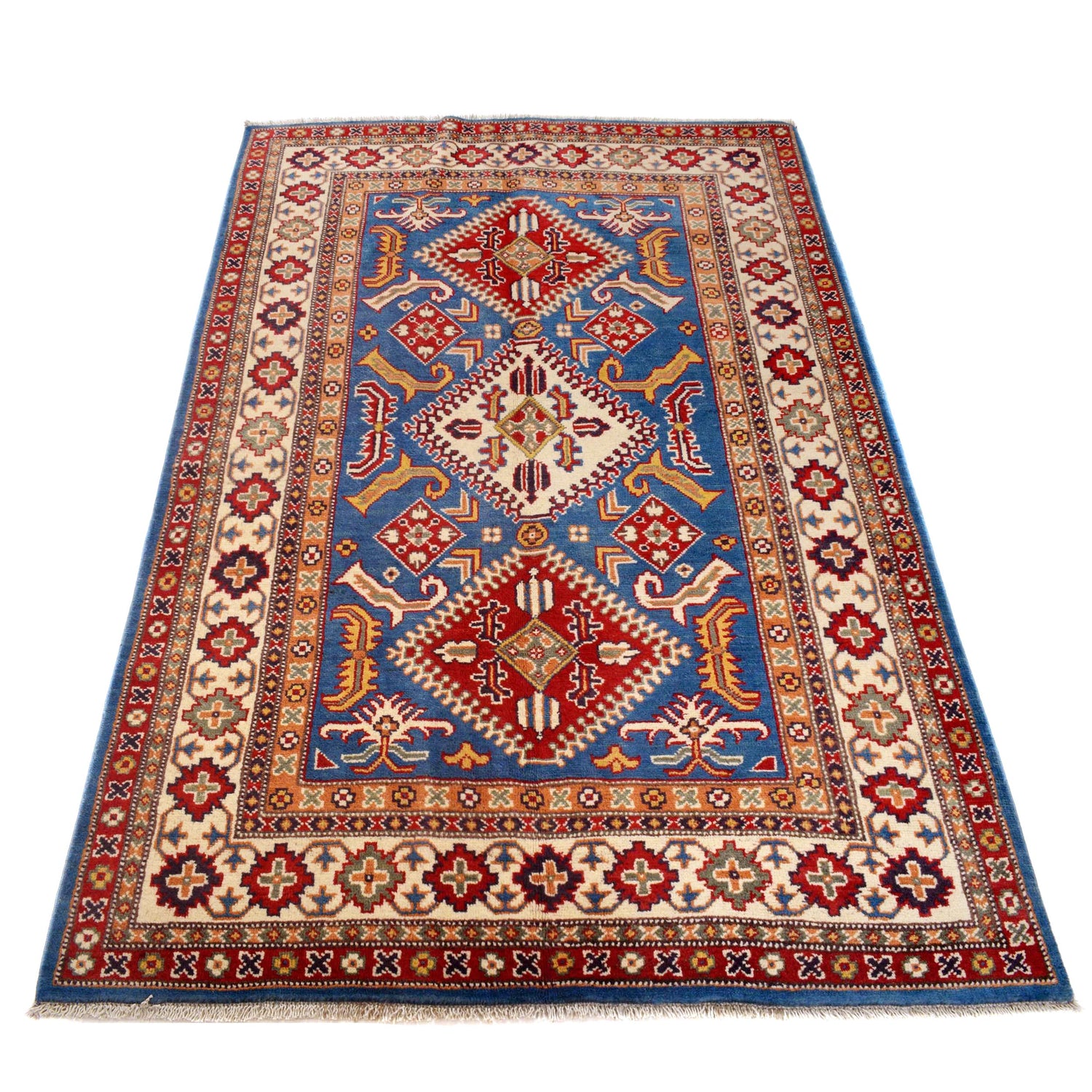Handmade Kazak Area Rug 3' 11" x 5' 11" ft / 120 x 181 cm - No. W30744