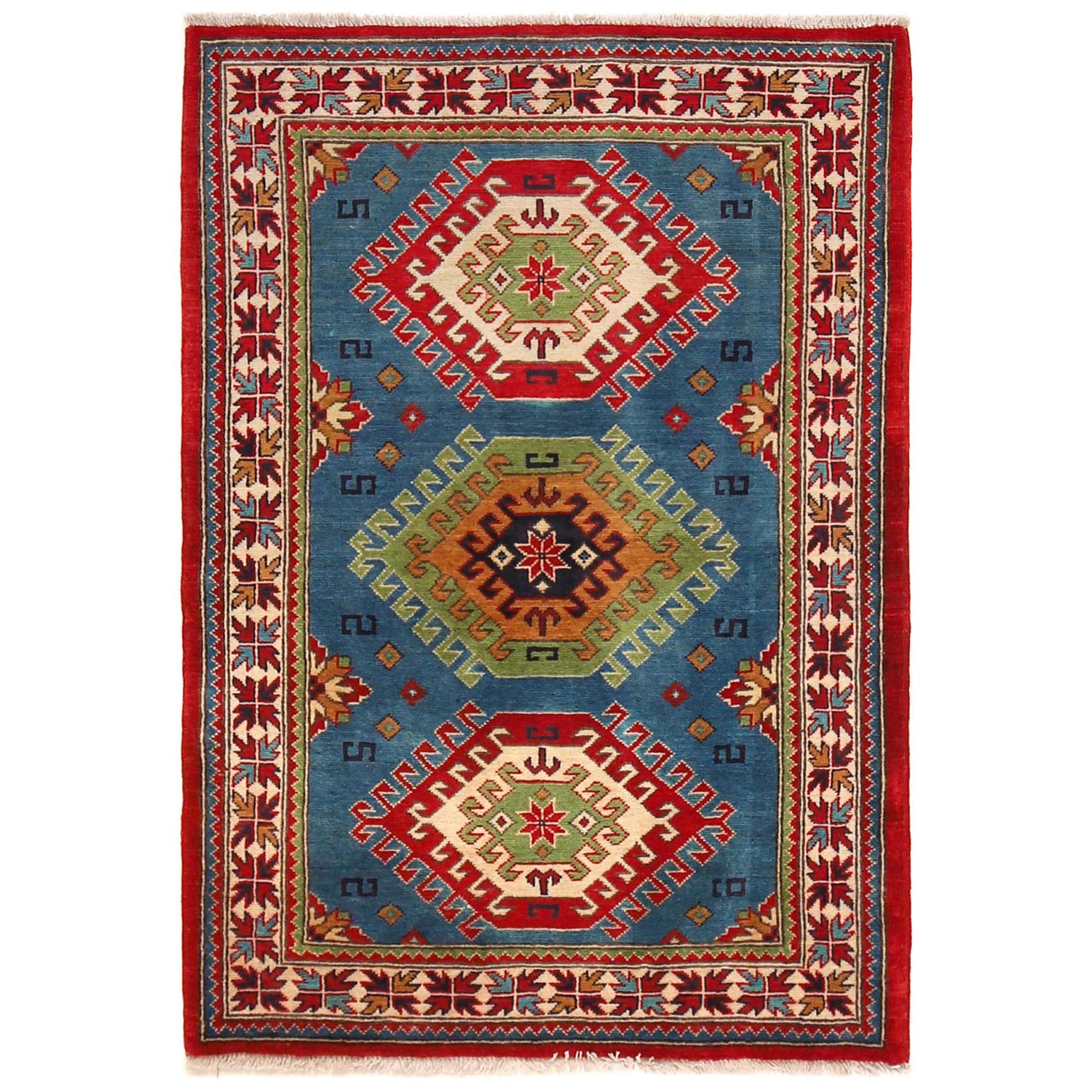 Blue Kazak Rug 3' 3" x 4' 7" ft / 99 x 140 cm - No. W30746