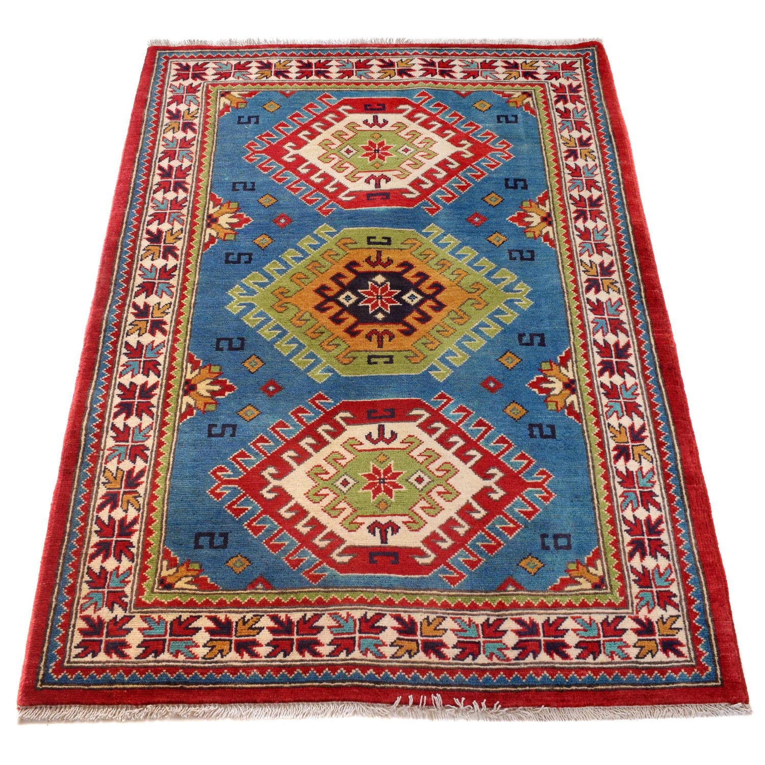 Blue Kazak Rug 3' 3" x 4' 7" ft / 99 x 140 cm - No. W30746