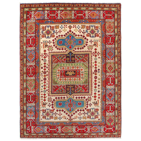Hand knotted Kazak Carpet 4' 7" x 6' 6" ft / 140 x 198 cm - No. W30750