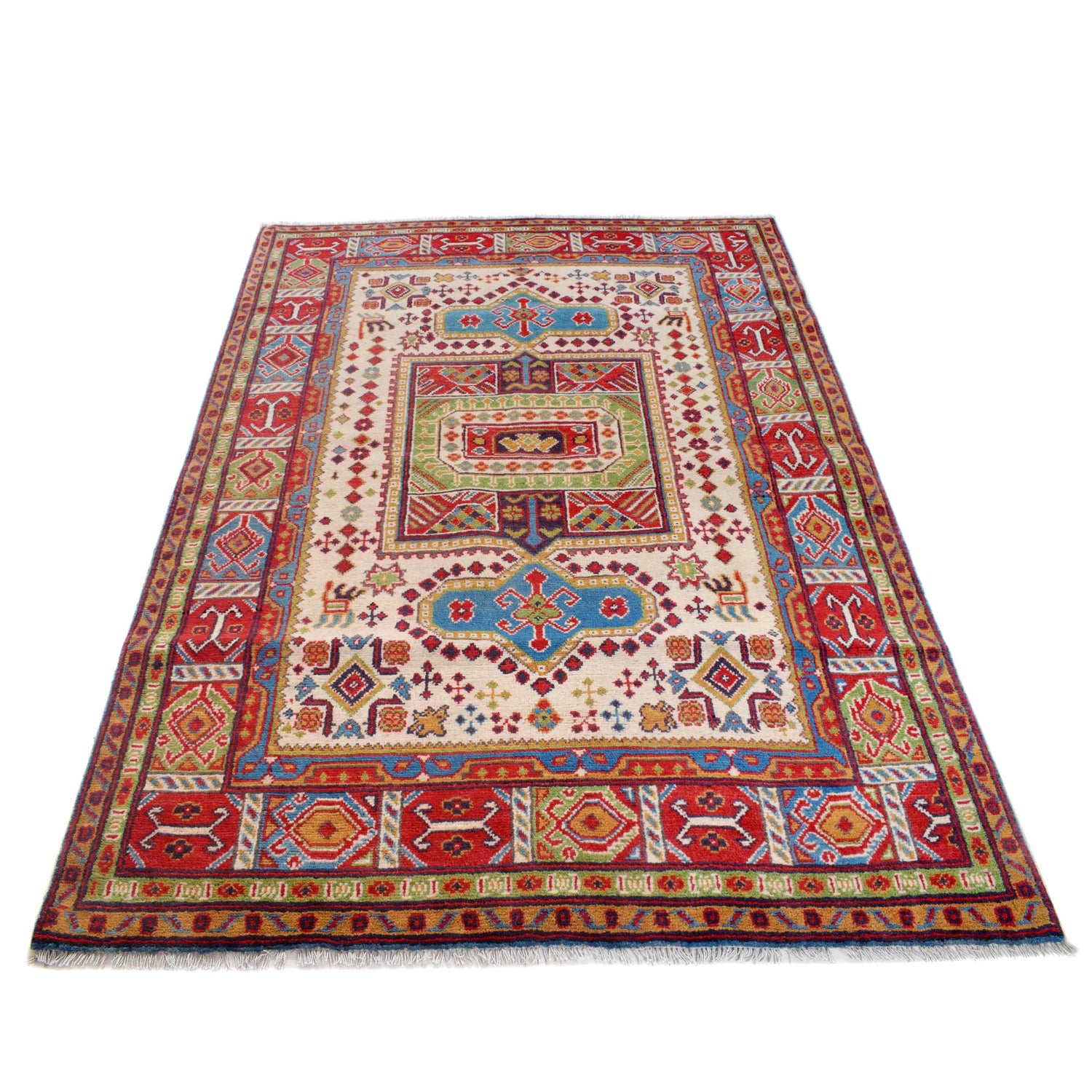 Hand knotted Kazak Carpet 4' 7" x 6' 6" ft / 140 x 198 cm - No. W30750